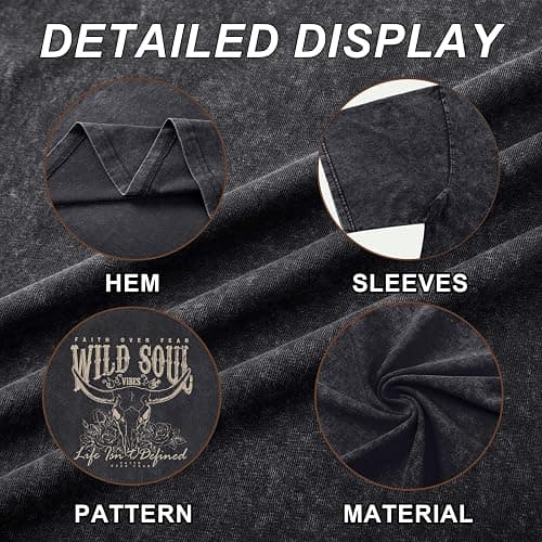 Deyaidy Western Cowgirl Cropped Shirts for Women Faith Over Fear Country Shirt Wild Soul Vintage Graphic Tee Acid Wash Tshirt thumbnail 6