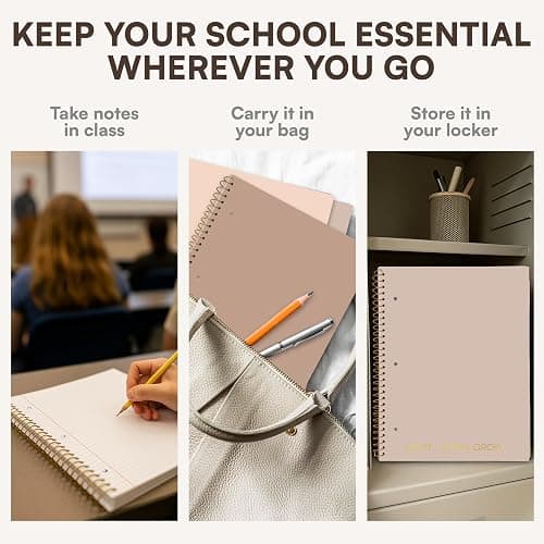 Decorably 5-Pack 140 Pages Gold Foiled Spiral Note Books College Ruled with Stickers, 8x10.5in Spiral Bound Cute College Ruled Notebook, 3-Hole Punched, Easy Tear-Off Perforated Pages - Work, School thumbnail 7