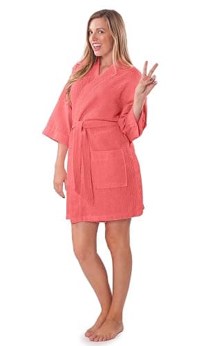 Turquaz Lightweight Short Robes For Women Waffle Kimono Bathrobe - Soft, Fast-Drying, Long-Lasting Cotton Blend thumbnail 3