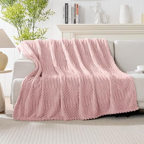 Pink Throw Blanket - Soft & Fluffy Fleece, Cute & Aesthetic, Perfect for Sofa, Couch, Chair, Bed, Living Room & Bedroom, All-Season Use, Plush & Cozy Decorative Blanket 50x60 thumbnail 2