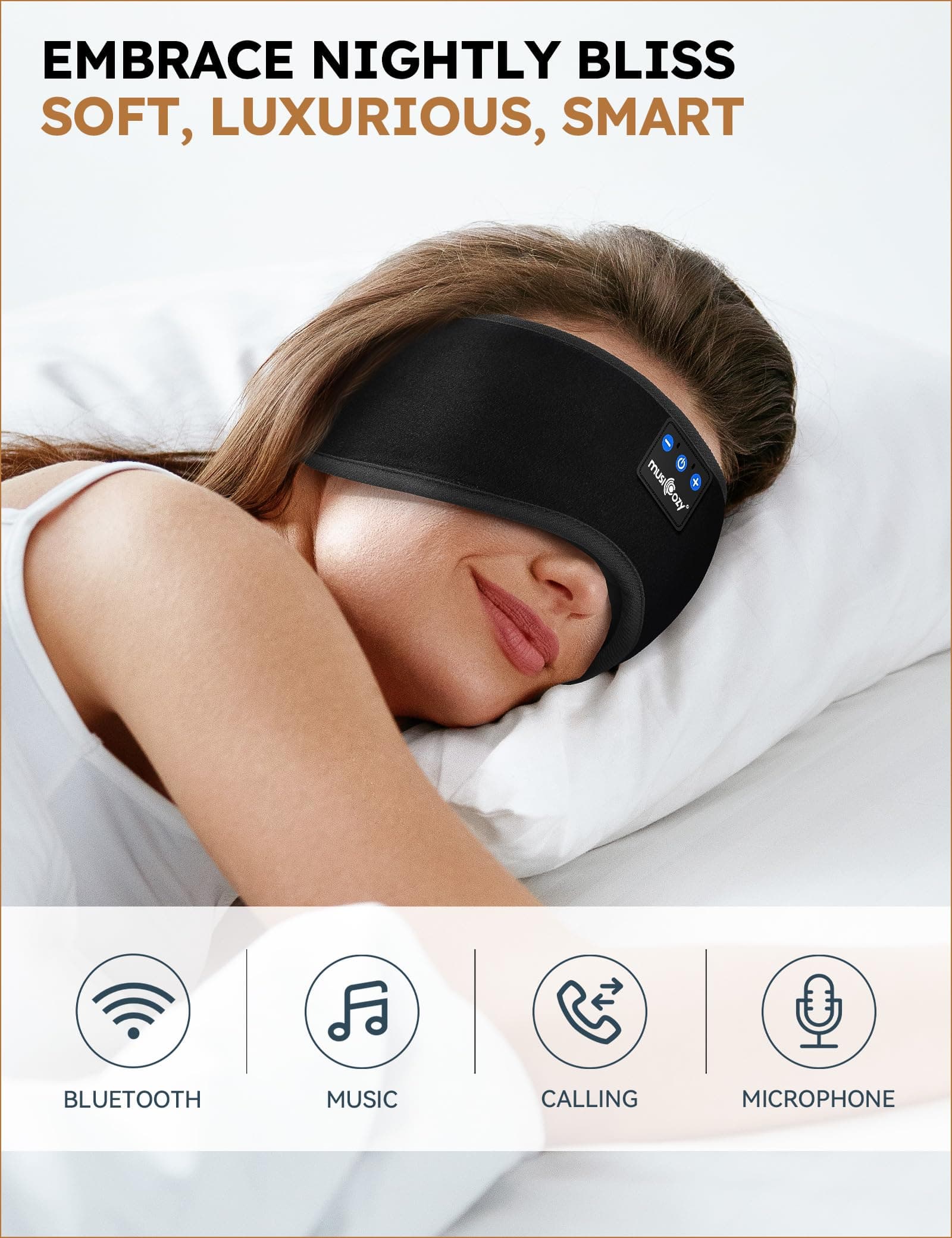 Sleep Headphones - Eye Mask for Women Men Unisex, Wireless Music Mask Built-in Speakers Microphone Adjustable Strap for Side Sleepers Travel Office thumbnail 2