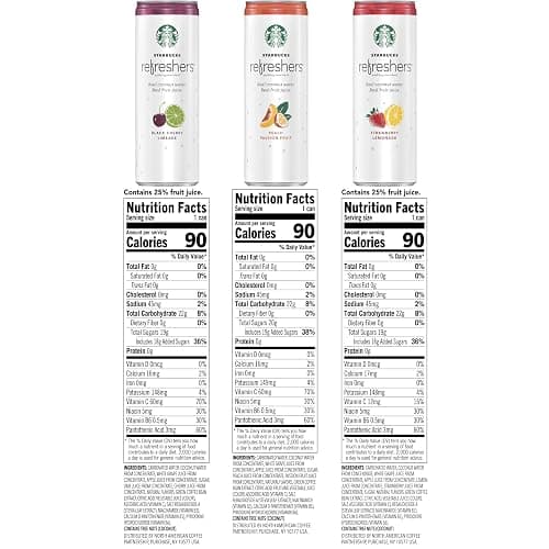 Starbucks Refreshers, 3 Flavor Variety Pack (Peach,Cherry, Stw Lmd), 12 Ounce Sleek Cans (Pack of 12) thumbnail 2