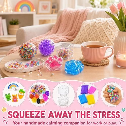 DIY Stress Ball Making Kit with Fillers –15PCS Stress Ball Squishy Making Kit Includes 15Empty Squishy Skins, 18Fillers, Air Pump & Expanded Tool for Adult ASMR Anxiety Relief & Sensory Play thumbnail 6