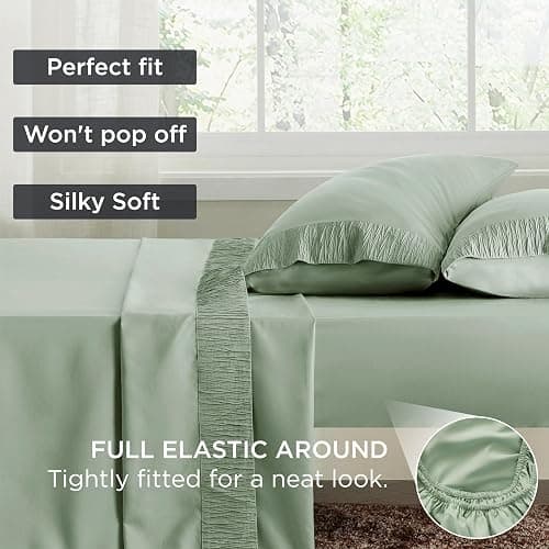 Bedsure Full Size Bed Sheets - 4 Pieces Soft Full Sheet Set - Breathable & Cooling - Hotel Luxury - Easy Care Polyester Microfiber Bedding for Women, Men, Sage Green thumbnail 6