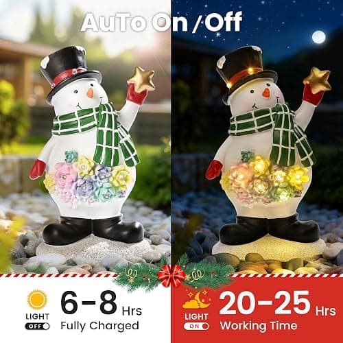 GIGALUMI Solar Snowman Christmas Decorations Outdoor Porch 9 inch, Outdoor Snowman Christmas Decor, Christmas Figurines and Statue with LED for Porch Garden Patio, Unique Gifts for Mom Grandma thumbnail 8