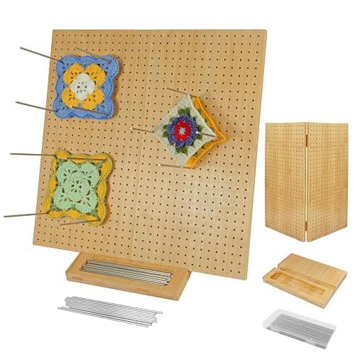 15.5" x 15.5"Foldable Crochet Blocking Board with Pins,Granny Square Blocking Board,Blocking Mats for Knitting with 35 5.9"Stainless Steel Rod Pins,Bamboo Crocheting Accessories Gifts for Crocheters - Image 1
