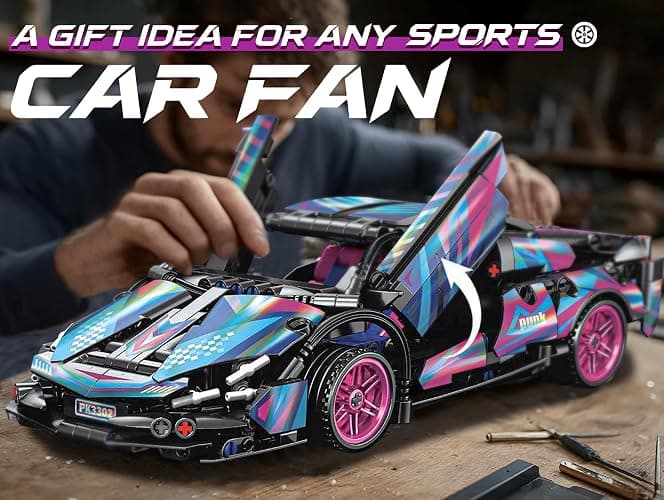 Sosuy Building-Block Race-Car Set, 1:18 Technical Model Kit 586 Pcs DIY Pull-Back Cyberpunk Toy for Boy Girl Kid Age 6+ Year, Birthday Gift for Teen Adult Display, Speed Super Sports Cars Bricks Icons thumbnail 7