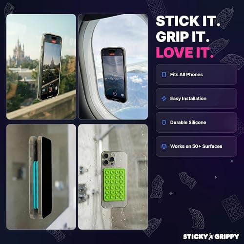 StickyGrippy Suction Phone Case Mount, Sillicon Adhesive Phone Accessory for iPhone and Android, Hands-Free Strong Grip Mirror Shower Phone Holder, Tiktok Videos and Selfies (Pink) thumbnail 6