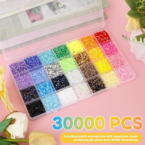 30000Pcs Bedazzling Kit, 28color Resin Jelly Rhinestones Gems Set for Bedazzling, 3mm Multi Color Flatback Rhinestones for Crafting Nail Diamond Art Cloth Shoes thumbnail 3