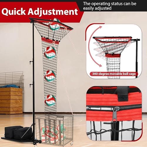 AugFir Volleyball Setter & Spike Trainer, Adjustable Height 93"-126" Volleyball Trainer with 88LBS Sandbag Base & Transport Wheels, Solo Practice Tool for Indoor & Outdoor Use Spiking & Drills thumbnail 5