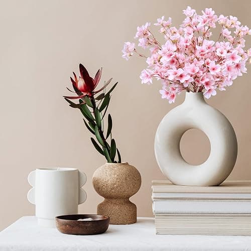 SITUMEIZI 6Pcs Artificial Cherry Blossom Branches Decor Fake Flowers Silk Spring Faux Flowers 16" Peach Bouquet for Home Wedding Bedroom Japanese Decoration DIY Table Centerpiece Arrangement(Pink) thumbnail 7
