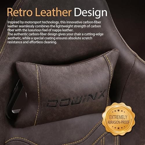 Dowinx Gaming Chair Breathable PU Leather Gamer Chair with Footrest Massage Lumbar Support, Big and Tall Ergonomic Reclining Computer Chair with Pocket Spring Cushion for Adults Teens (Brown) thumbnail 5