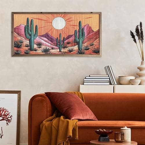 flangairy Cactus Wall Art Crafts String Picture With Wood Framed, 23.6x11.8 Inch Arizona Desert Landscape Wall Decor, Boho Western Aztec Living Room Bathroom Bedroom Southwestern Home Decorations thumbnail 4