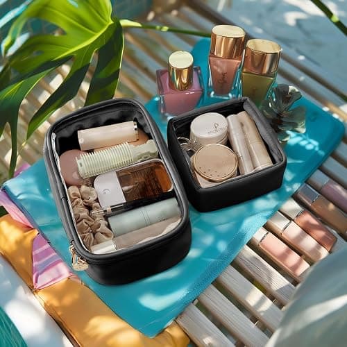Pocmimut Mini Makeup Bag with Small Cosmetic Bag Travel Essentials Organizers,TSA Approved Toiletry Bag Makeup Pouch Clear Cosmetic Bags for Women Men,Black thumbnail 2