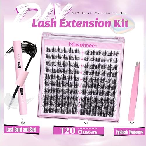 Natural Lash Clusters Kit Spiky Cluster Eyelash Extension Kit 120 Pcs CC-Curly Eyelash Clusters 10-16MM Wispy Individual Lashes Kit with Lash Bond and Seal and Eyelash Tweezers by Mavphnee thumbnail 2