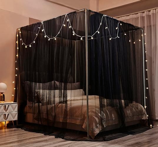 Mengersi Canopy Bed Curtains with Lights,Elegant Bed Canopy Curtains Bed Netting for Full Queen King Size Bed,Halloween Decoration,Gothic Black Room Decor Aesthetic thumbnail 2