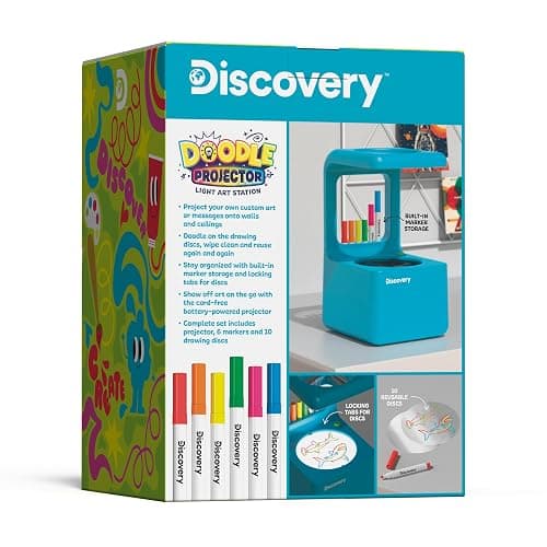 Discovery™ Doodle Projector Light Art Station – Includes 6 Dry-Erase Markers, 10 Reusable Drawing Discs, Project Drawings on Walls & Ceilings| Arts & Crafts Kit for Kids| Tracing Pad Coloring Toy Gift thumbnail 9