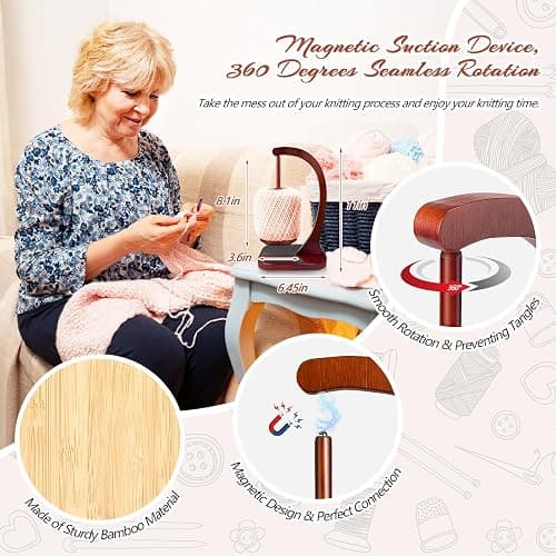 HEH Wooden Yarn Holder for Knitting and Crocheting, Magnetic Yarn Ball Holder with Anti-Slip Pads, Yarn Holder Spinner for DIY Crafts, Crochet Gift for Knitting Lovers thumbnail 4