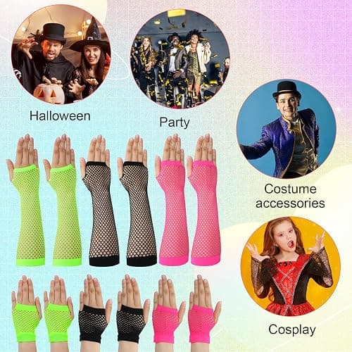 6 Pairs Fishnet Gloves Mesh Glove for Women Neon Fingerless Long Short Gloves 3 Colors Lone Fishnet Glove Fingerless Net Arm Sleeve Emo Goth Punk 80s Scene Accessories for Halloween Cosplay Costume thumbnail 7
