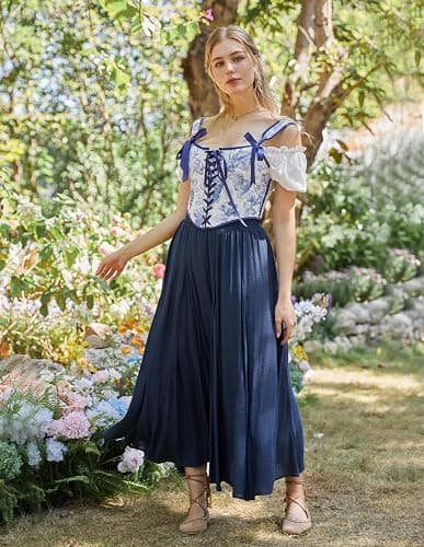 Scarlet Darkness Maxi Skirts for Women Long Flowy Boho Renaissance Skirt | Pockets, A Line, Elastic High Waist, for Summer, Casual, Vacation, Ren Faire thumbnail 4
