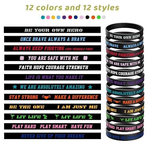 ZIQON 12 Pcs Inspirational Rubber Bracelet Motivational Quote Silicone Bracelets Colored Inspirational Wristbands Stretch Unisex Wristbands for Women Men Teen Gifts thumbnail 2