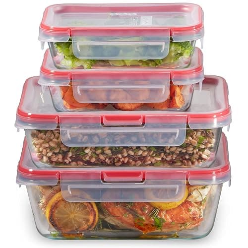 Pyrex Freshlock (4-Pack) Mixed Sized Glass Food Storage Containers Set, Airtight & Leakproof Plastic Locking Lids BPA-Free, Meal Prep Containers Set, Freezer Dishwasher Microwave Safe - Image 1