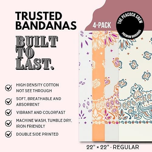 The Peacock Crew Premium Soft Cotton Bandanas Pack for Men and Women Paisley 22 x 22 inches thumbnail 2