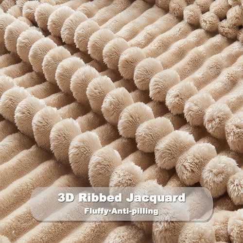 NEWCOSPLAY Super Soft Throw Blanket Brown Premium Silky Flannel Fleece 3D Ribbed Jacquard Lightweight Bed Blanket All Season Use (Brown Ribbed, Throw(50"x60")) thumbnail 7
