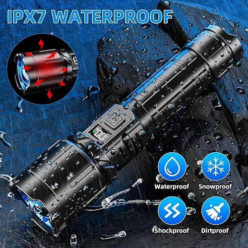 KNIBO Rechargeable Flashlight 99000 High Lumens, LED Super Bright Flash Light, Tactical Flashlights with LCD Power Display, 6 Modes, Waterproof, Brightest Flashlight for Emergencies Camping thumbnail 3