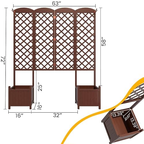 Planter Box with Trellis,72in Tall Outdoor Wooden Raised Garden Bed with Trellis,Patio Balcony Garden Privacy Planter Box for Climbing Plants,Fruits,Vegetables,Flowers,Dark Brown thumbnail 3