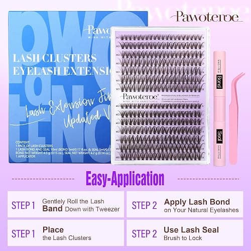 Pawotence Lash Extension Kit DIY 280pcs Brown Lash Clusters Eyelash Extension Kit 30D 40D 9-16mm Individual Lashes Kit with Lash Bond and Seal Lash Tweezers for Self Use (Brown 30D 40D, 9-16mm, Kit) thumbnail 7