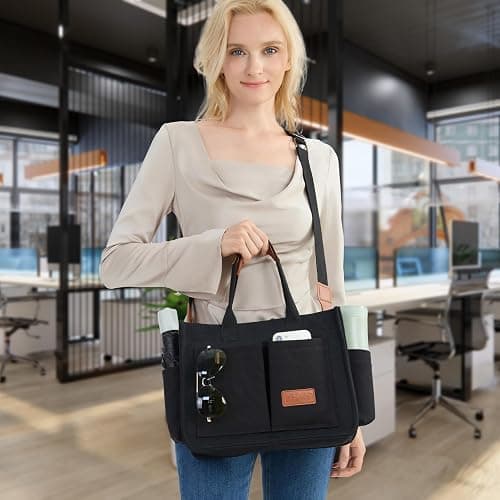 ZHMO Canvas Tote Bag for Women,Women's Bags Crossbody Bags Work Laptop Tote Bag Large Handbags Purse for Travel Nurse Teacher thumbnail 7