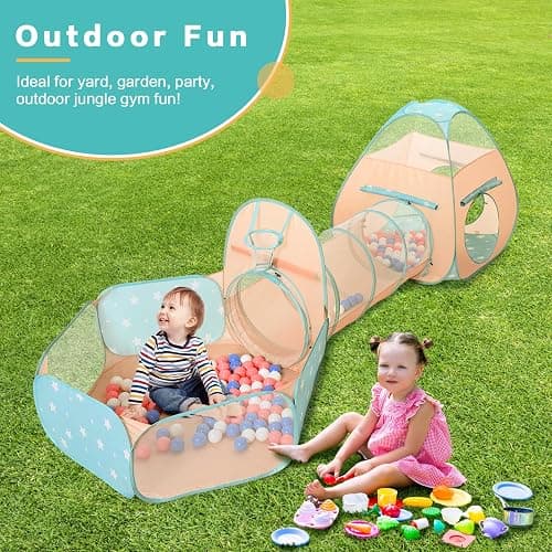 SISTICKER 3 in 1 Kids Play Tent with Baby Ball Pit and Play Tunnel, Toddler Climbing Toys for Boys, Girls, Babies, Indoor Outdoor Pop Up Playhouse Tunnel Toys (Balls NOT Included) thumbnail 8