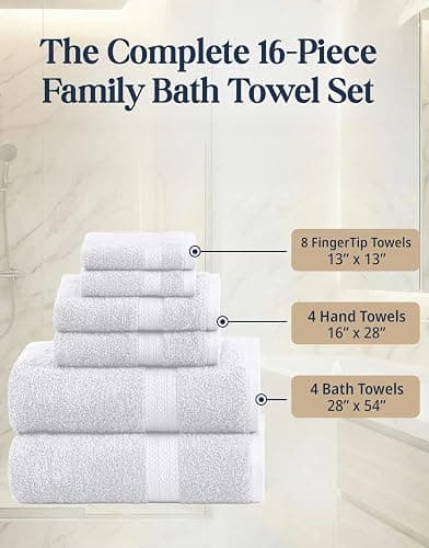 LANE LINEN Bath Towel Set 100% Cotton 16 Piece Soft Absorbent - White | Cotton Bath Towels, Soft & Durable, Ring-Spun, Ideal for the Home & Spa, with OEKO-TEX thumbnail 4