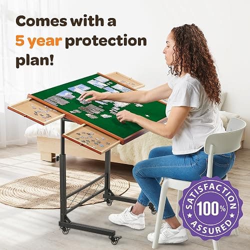 JoyBerri Jigsaw Puzzle Table/Rolling Desk - 1500 Piece Puzzle Board/Portable Jigsaw Tables with Drawers and Legs - Height Adjustable for Adults and Kids thumbnail 3