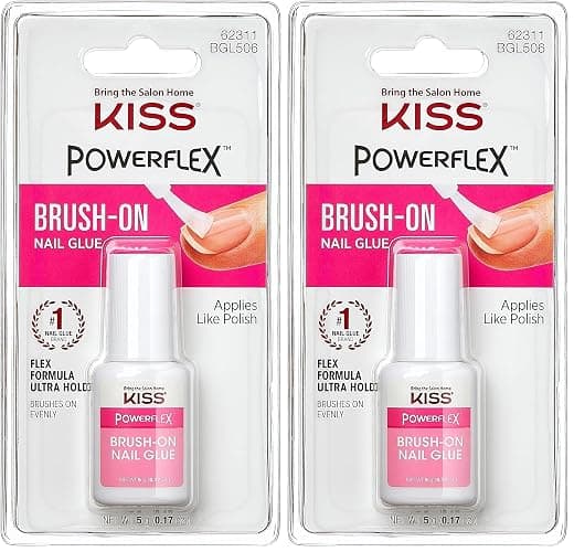 KISS PowerFlex Brush-On Nail Glue for Press On Nails, Ultra Hold Flex Formula Nail Adhesive, Includes One Bottle 5g (0.17 oz.) with Twist-Off Cap & Brush Applicator (Pack of 2) - Image 1