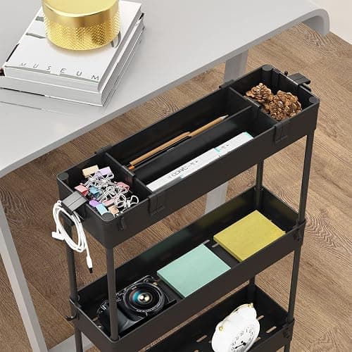 SPACELEAD Slim Storage Cart 4 Tier,Bathroom Organizer Rolling Utility,Mobile Shelving Unit Slide Out for Office, Kitchen, Laundry Room & Narrow Places,Black thumbnail 3