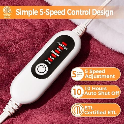 Heated Blanket Electric Throw, 50" x 60" Heating Blanket with 5 Levels & 10 Hours Auto Off, Extremely Soft Flannel Warm Blanket Gifts Over-Heat Protection, ETL Certified Machine Washable thumbnail 2