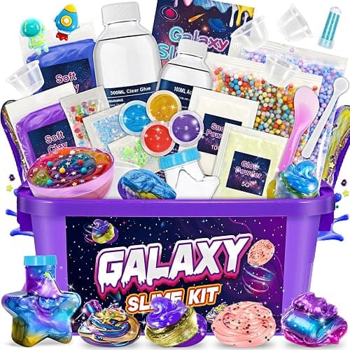 iKidiki Slime Making Kit, Toys for 6 7 8 9 10 11 12 Year Old Girls Boys Gifts Birthday Galaxy Slime Kits for Girls 6-12 Year Old Girl Boy Gifts Fluffy Slime Kids Birthday Presents Craft Kits for Kids - Image 1