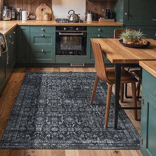 Rugxara 4x6 Rug for Living Room Bedroom, Black Washable Throw Rugs, Vintage Retro Boho Area Rugs, Non Slip & Low Pile Accent Throw Carpet for Indoor Dining Room, Kids Room and Office(Black 4x6ft) thumbnail 3