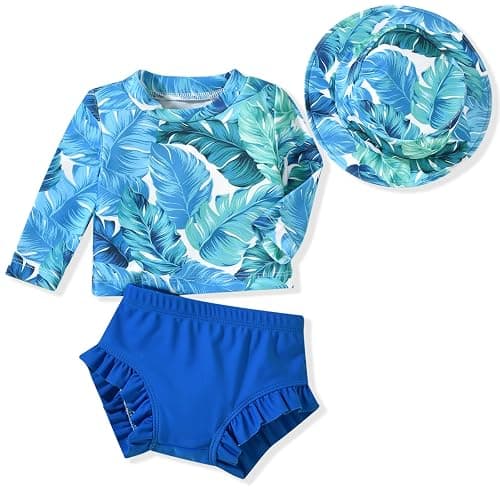 HINTINA Newborn Baby Girl Long Sleeve Swimsuit Bathing Suit with Hat - Image 1