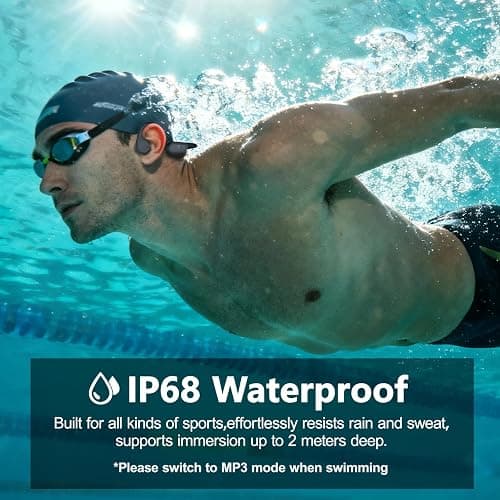 Roujune Bone Conduction Headphones IPX8 Waterproof Swimming Headphones Open Ear Headphones with MP3 Mode 32GB Memory 8H Playtime Bluetooth 5.4 Ear Buds Secure Fit for Running and Fitness (Gray) thumbnail 2