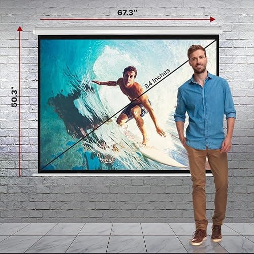 Pyle Manual Pull-Down Projector Screen - Universal 84-inch Roll-Down Retractable Manual Projection Screen w/ Auto-Locking, Adjustable Screen Height, Black Masking Border - 50.3” x 67.3” PRJSM9406 thumbnail 3