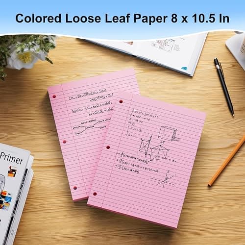 Pink Loose Leaf Paper 100 Sheets 8" x 10.5" Filler Paper, College Ruled 3-Hole Punched, Notebook Paper for 3-Ring Binders Notepad Writing Note Pads To-Do Lists for Office & School Supplies thumbnail 6