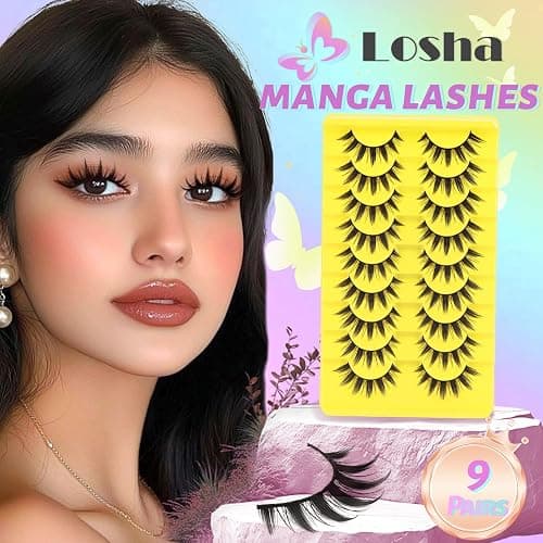 Losha Lashes Spiky Manga Lashes Wispy Anime False Eyelashes 9 Pairs 8D Asian Eye Lashes Natural Anime Fake Eyelashes (Lovely) thumbnail 6