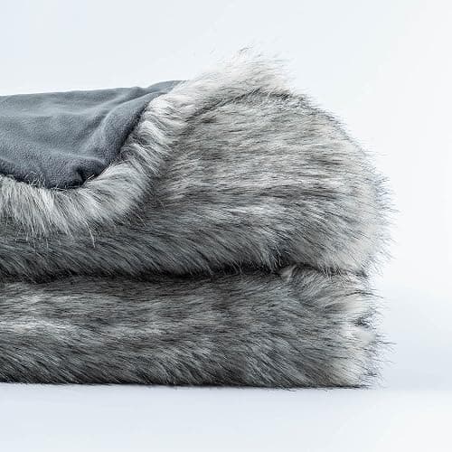 BATTILO HOME Silver Grey Faux Fur Throw Blanket for Couch, Bed, Fake Fur Blankets & Throws, Thick Warm Heavy Fluffy Fuzzy Elegant Furry Blanket Long Pile with Black Tips, 50"x60" thumbnail 6