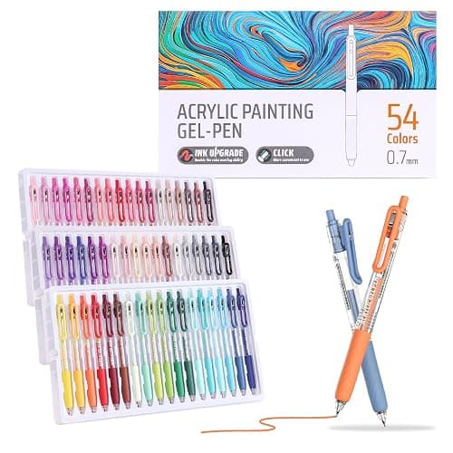 Xipan Acrylic Colored Pens Set, 54 Colors Retractable Gel Ink Pens, 0.7mm Fine Point Colorful Pen for Black Paper, Rock, Glass, Fabric and Art Crafts Supplies, Color Pen for Journaling Note Taking - Image 1