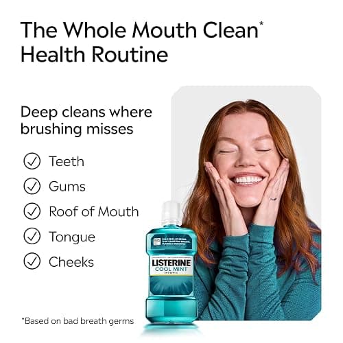 Listerine Cool Mint Antiseptic Mouthwash, Daily Oral Rinse Kills 99% of Germs that Cause Bad Breath, Plaque and Gingivitis for a Fresher, Cleaner Mouth, Cool Mint Flavor, 1.5 L thumbnail 3
