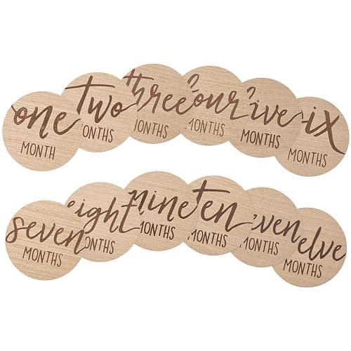 Kate & Milo Baby Monthly Milestone Marker Discs - Classic Cursive Script Wooden Discs with Reversible Photo Props for Baby Announcement and Milestones, Gender-Neutral Gift for Newborn Boy and Girl thumbnail 3
