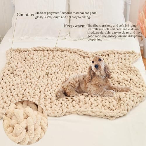 GYHH Plaid Tricot Grosse Maille Pelote Laine Jette,Couverture en Chenille Grosse Maille, Chaude Et Confortable, Faite à La Main, pour Canapé, Lit, Décoration D'intérieur (Beige,50x50CM) thumbnail 5